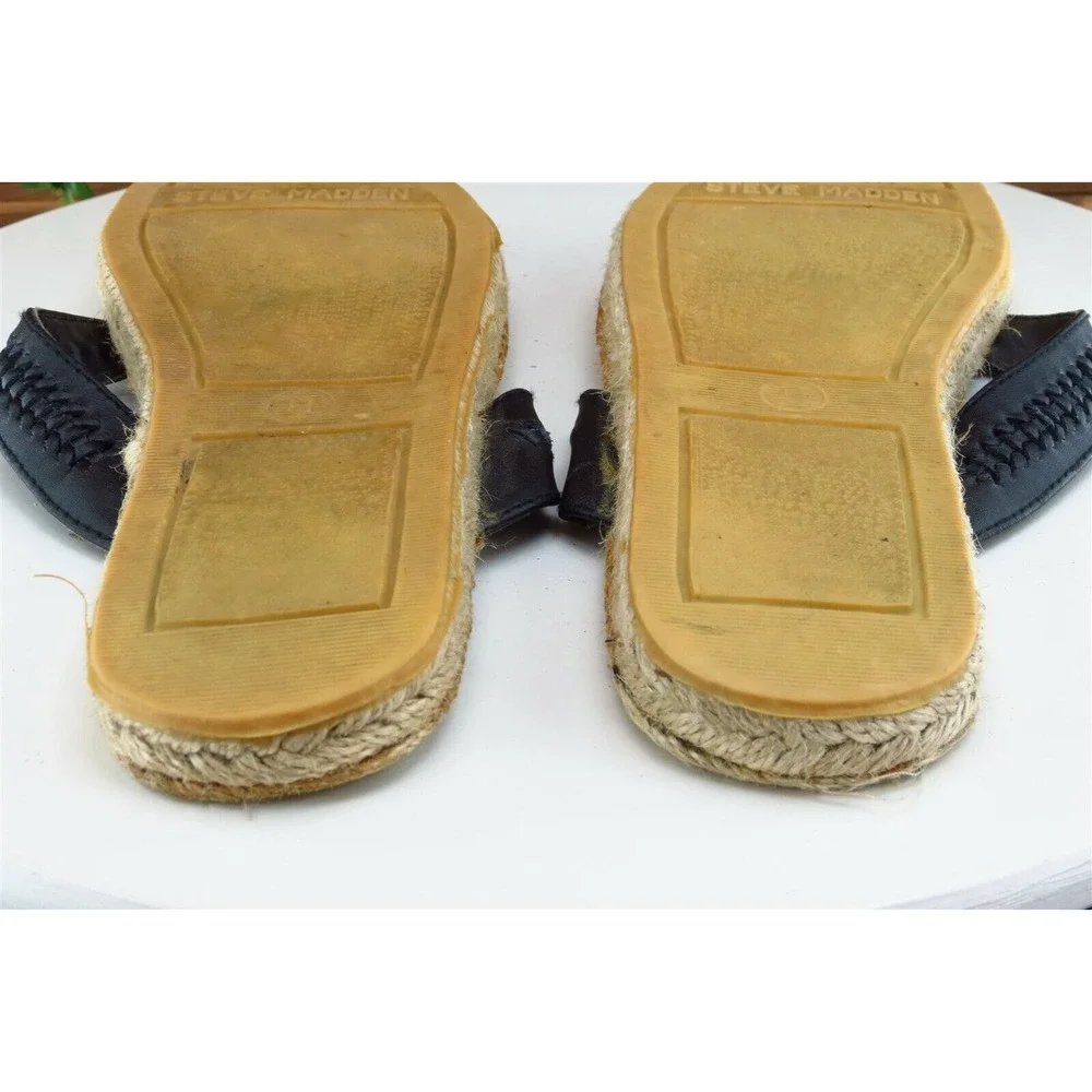 Steve Madden Women's Size 9‎ Black Leather Flip Flop Sandals Woven Espadrille